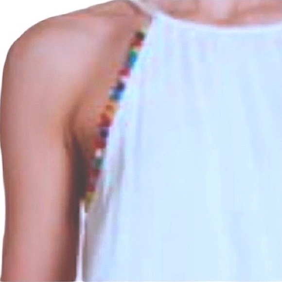 $110 Vanity Room Dress Bead + Pompom Trim Small Ivory Tropical CoverUp LIned NWT - Picture 4 of 16